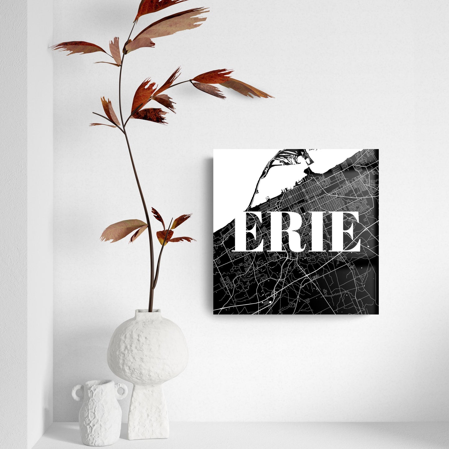 Minimalistic B&W Pennsylvania Erie Map | Hi-Def Glass Art | Eaches | Min 2