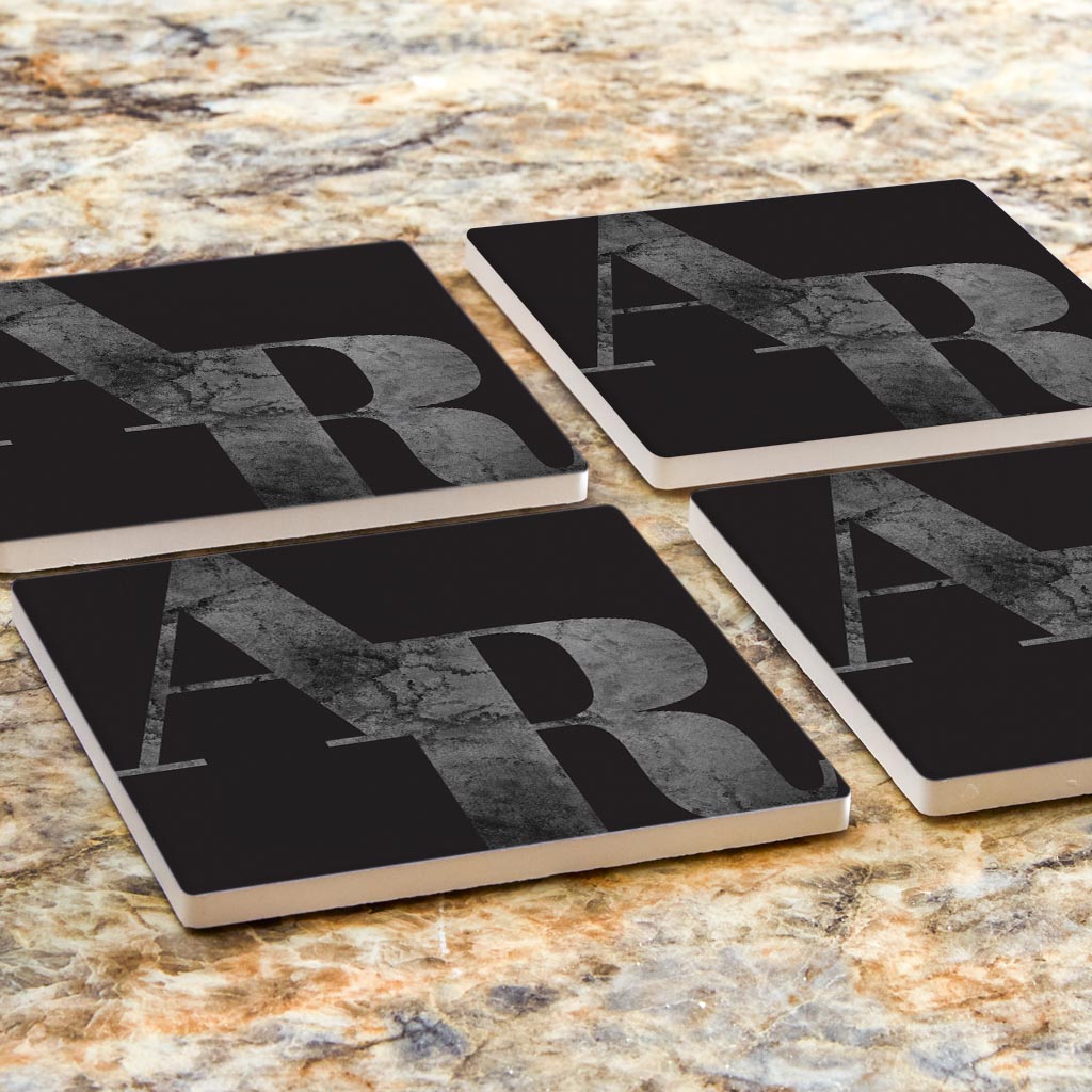 B&W Minimalist Arkansas Black Initials | Absorbent Coasters | Set of 4 | Min 2