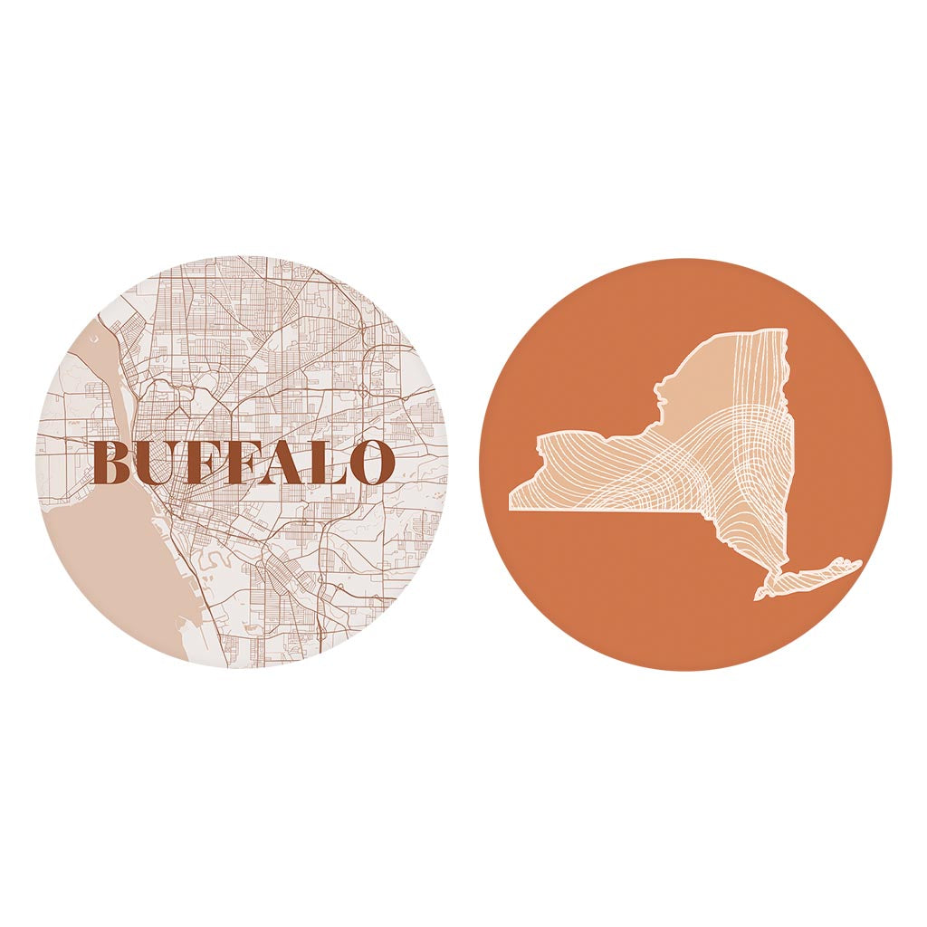 Modern Minimalist New York Buffalo State | Absorbent Car Coasters | Set of 2 | Min 4