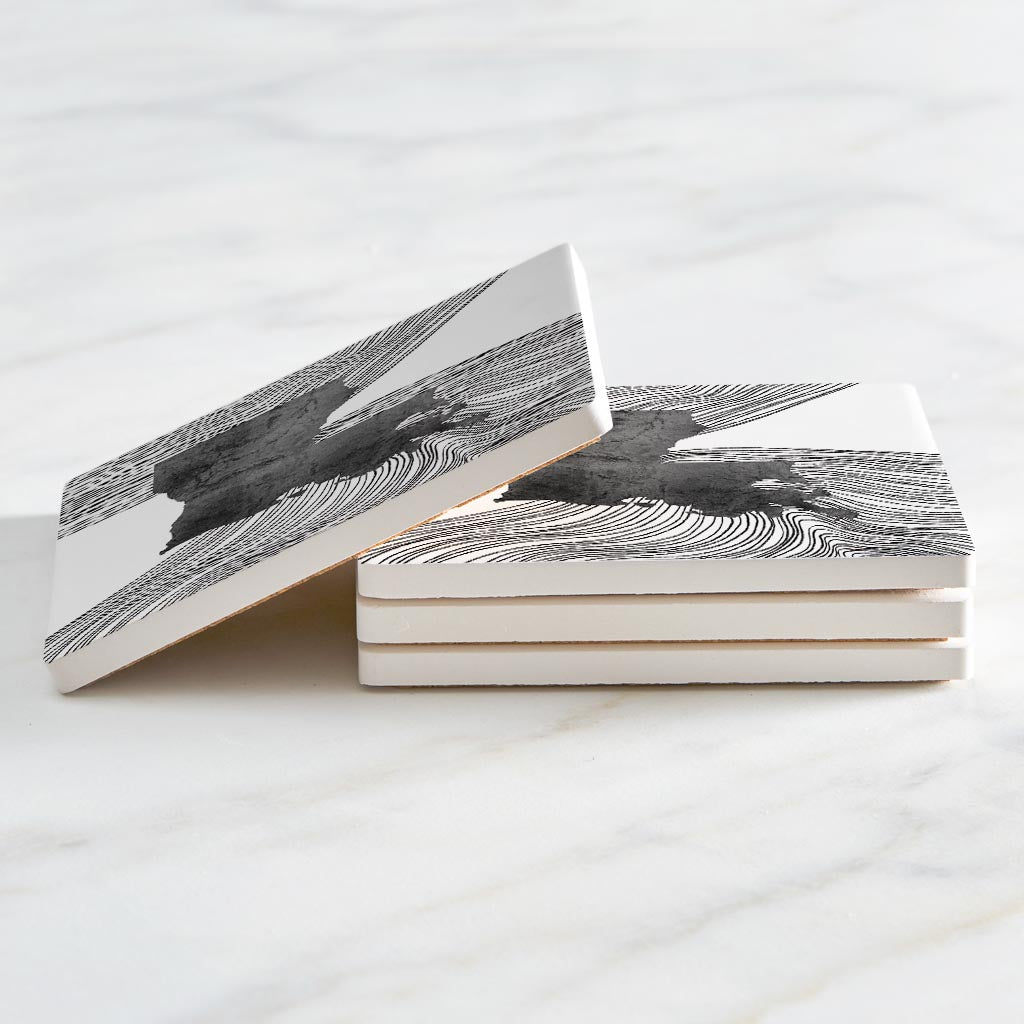 Modern Louisiana State Shape With Fluid Lines | Absorbent Coasters | Set of 4 | Min 2