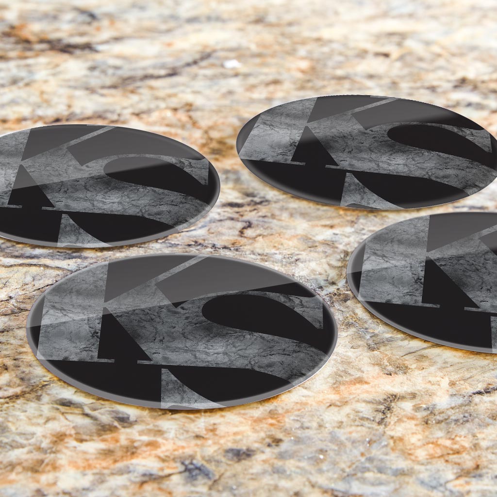 Minimalist B&W Kansas Black Initials | Hi-Def Glass Coasters | Set of 4 | Min 2