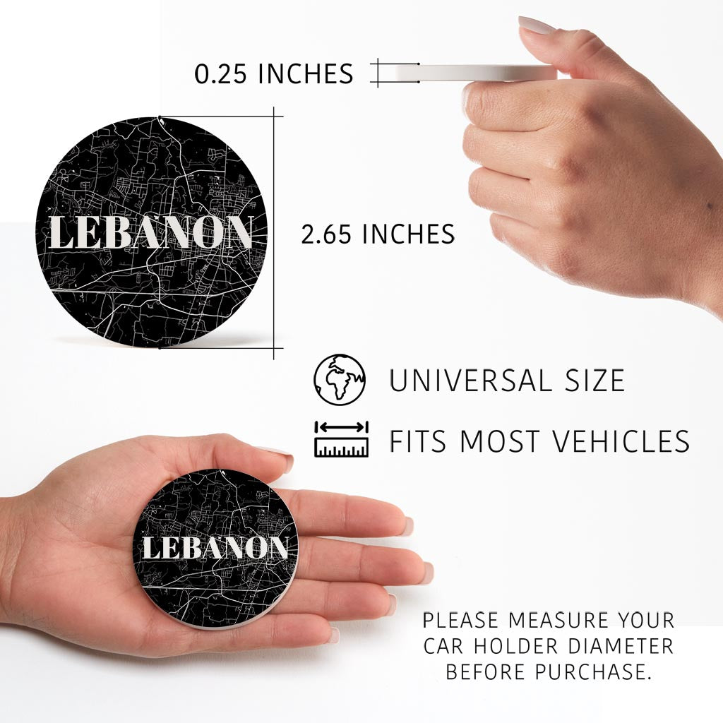 Minimalist B&W Tennessee Lebanon Map | Absorbent Car Coasters | Set of 2 | Min 4