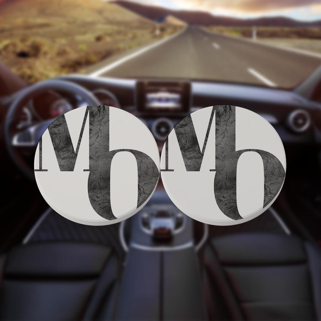 Minimalist B&W Missouri White Initials | Absorbent Car Coasters | Set of 2 | Min 4