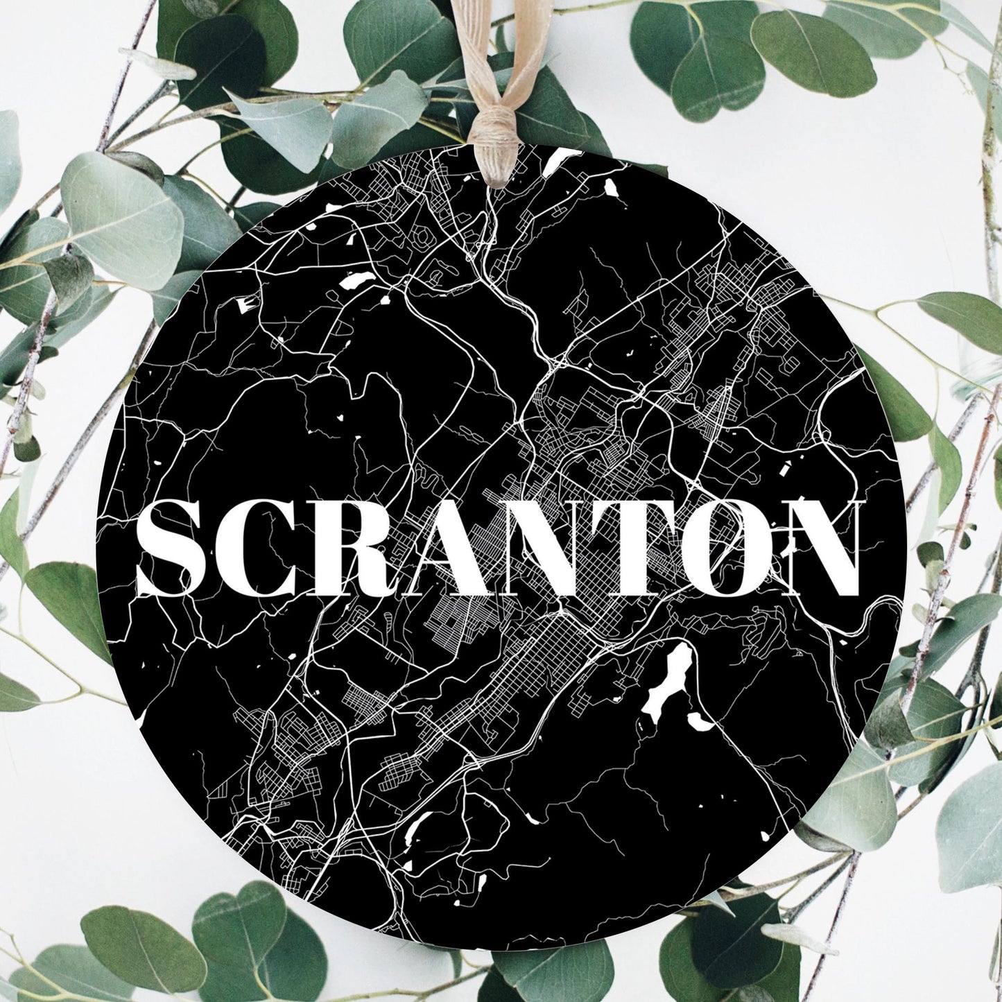 Minimalistic B&W Pennsylvania Scranton Map | Wood Ornament | Eaches | Min 1