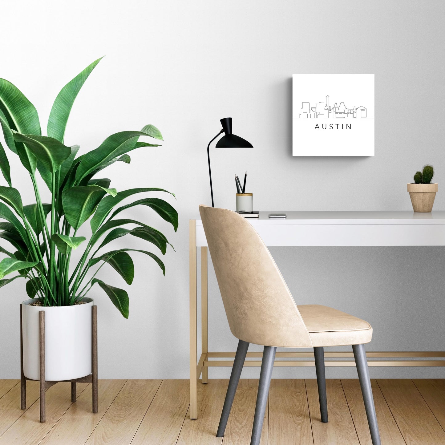 Minimalist B&W Texas Austin Skyline | Wood Sign | Eaches | Min 2