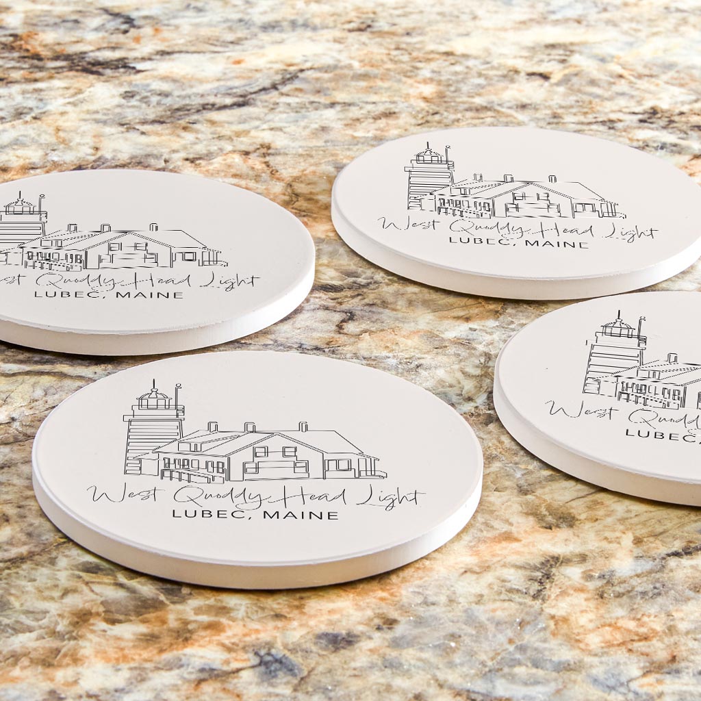 West Quoddy Head Light Muted Coastal | Absorbent Coasters | Set of 4 | Min 2