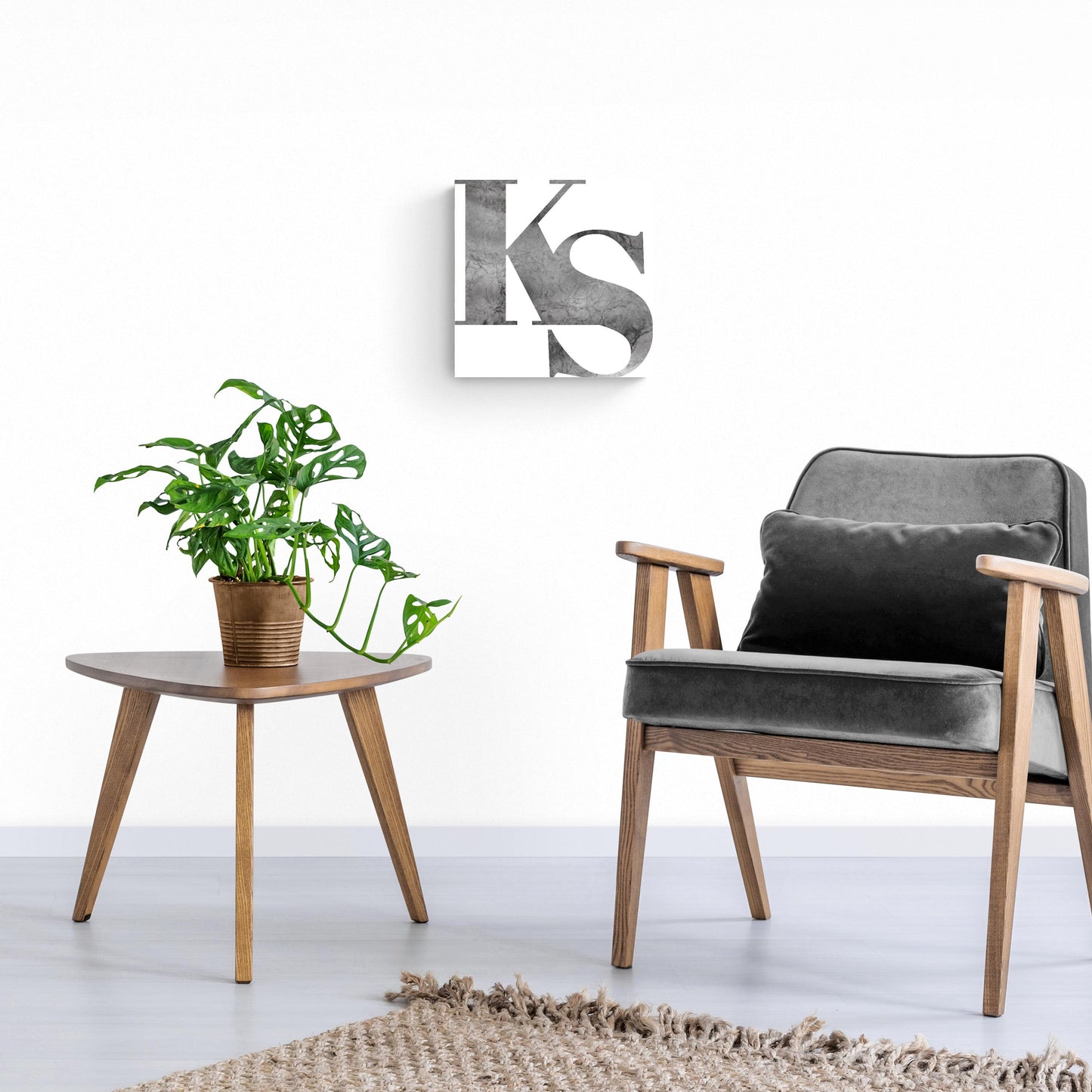 Minimalist B&W Kansas White Initials | Hi-Def Glass Art | Eaches | Min 1