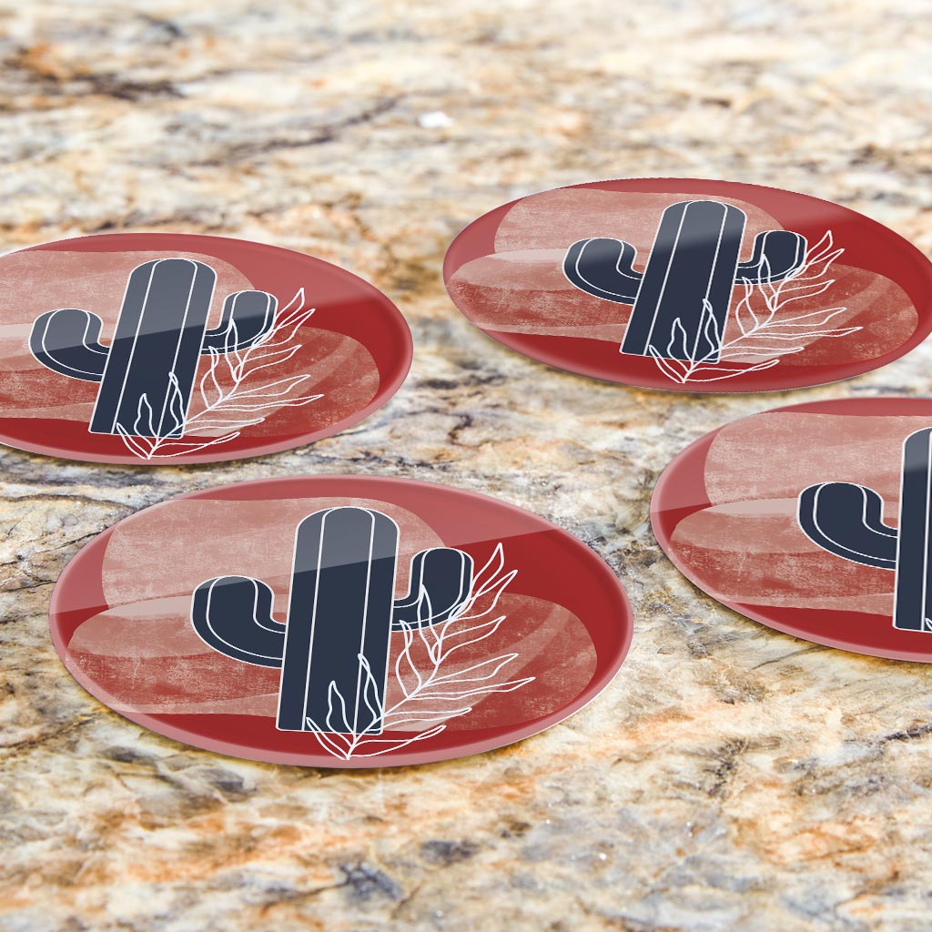 Modern Minimalist Texas Colors Cactus | Hi-Def Glass Coasters | Set of 4 | Min 2