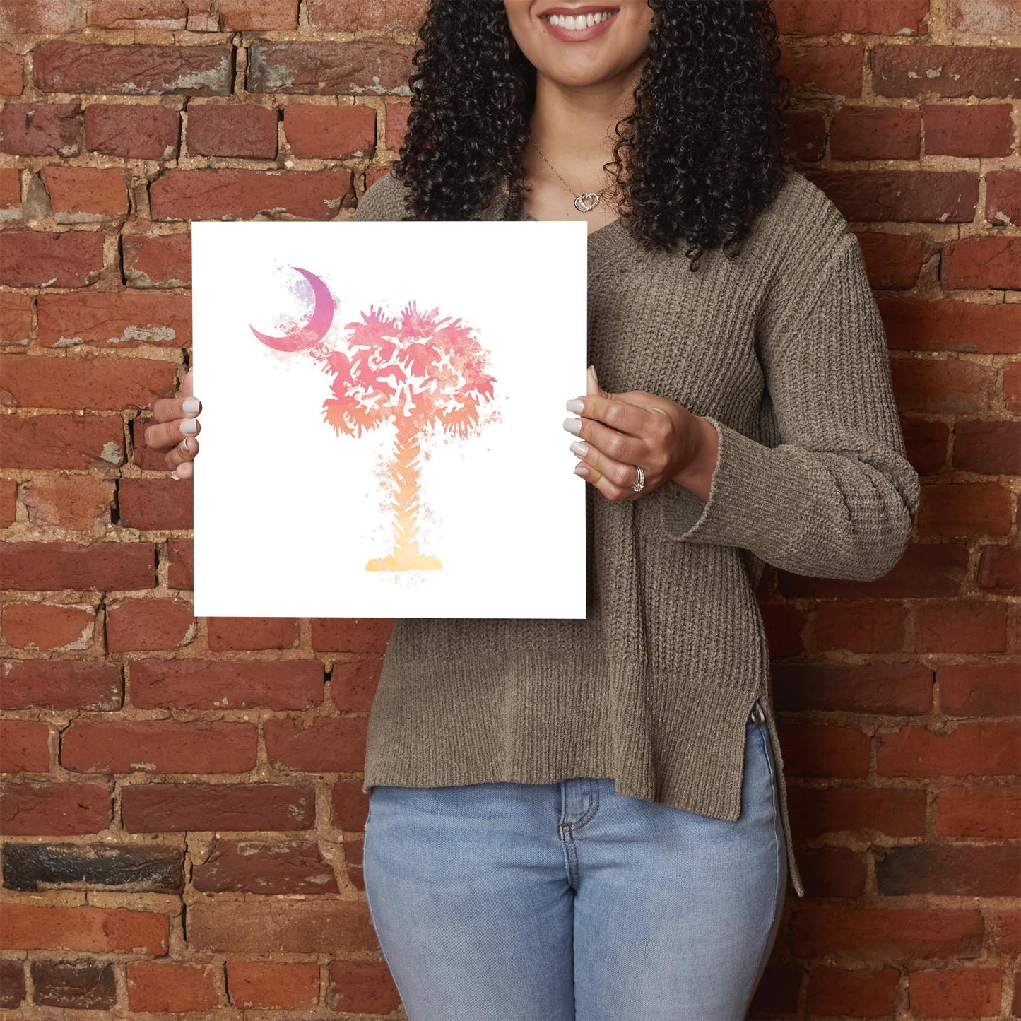 South Carolina Pink Water Color Palm Trees On White | Hi-Def Glass Art | Eaches | Min 1