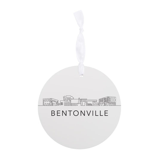 Minimalist B&W Arkansas Bentonville Skyline | Wood Ornament | Eaches | Min 6