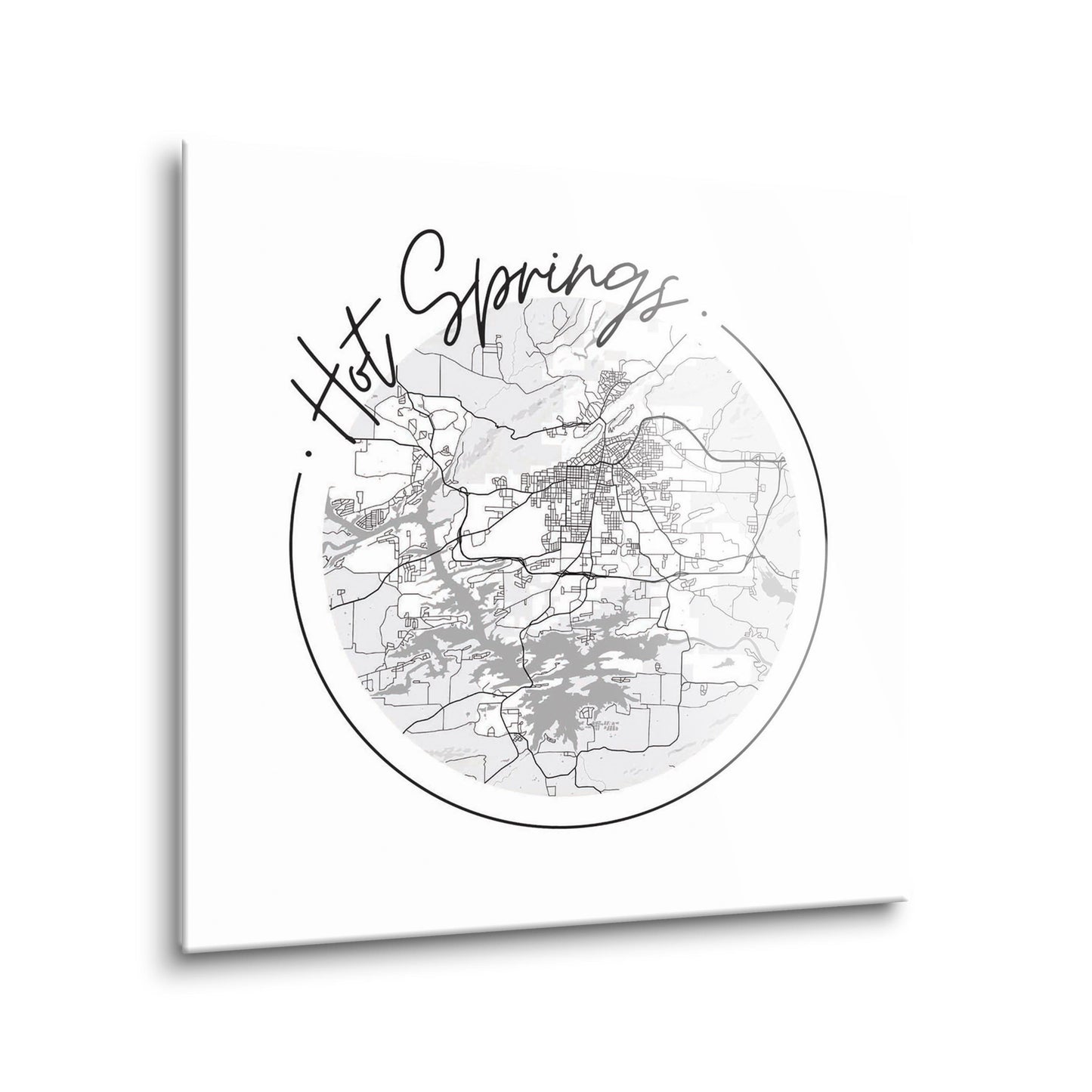 B&W Minimalist Arkansas Hot Springs Circle Map | Hi-Def Glass Art | Eaches | Min 2