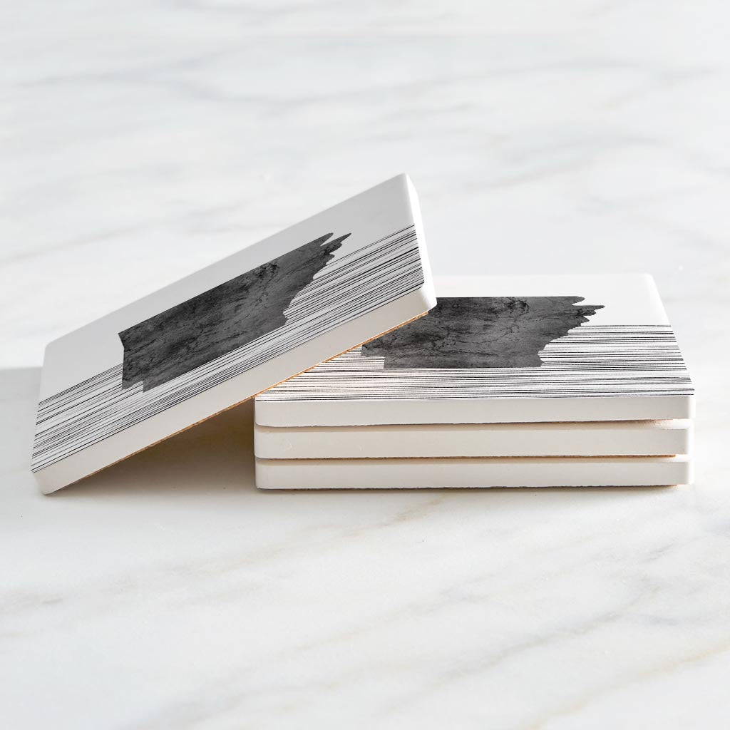 B&W Minimalist Arkansas Lines | Absorbent Coasters | Set of 4 | Min 2
