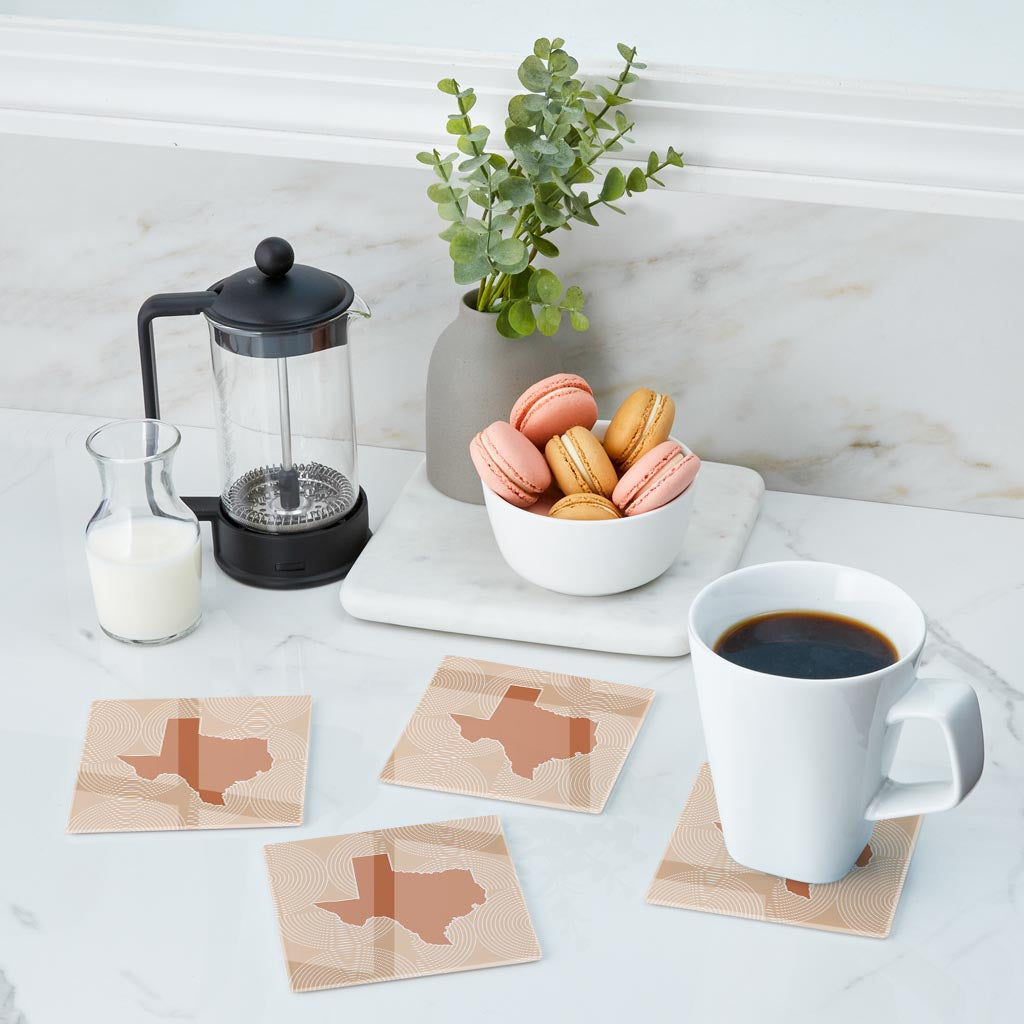 Modern Minimalist Texas State Shape With Pattern | Hi-Def Glass Coasters | Set of 4 | Min 2