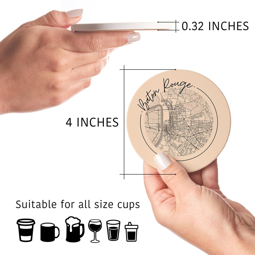 Louisiana Colorful Baton Rouge Circle Map | Absorbent Coasters | Set of 4 | Min 2