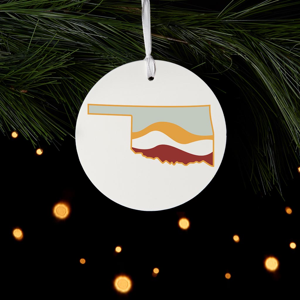 Modern Minimalist Oklahoma Cream Retro State Shape With Hills| Wood Ornament | Eaches | Min 6
