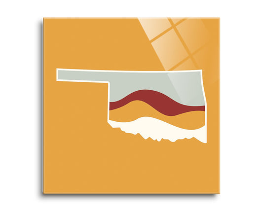 Modern Minimalist Oklahoma Orange Retro State Shape With Hills | Hi-Def Glass Art | Eaches | Min 2