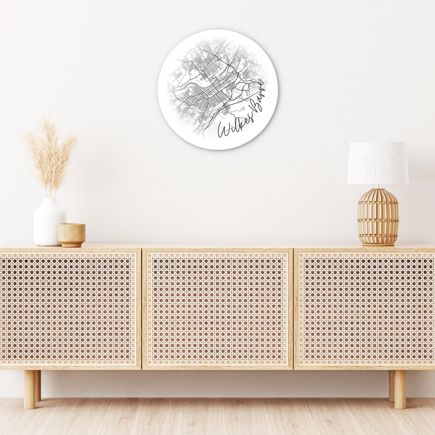 Minimalistic B&W Pennsylvania Wilkes Barre Circle Map | Wood Sign | Eaches | Min 1