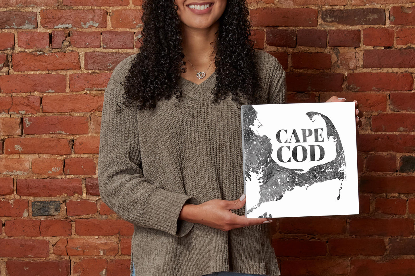 Minimalistic B&W Cape Cod Map | Wood Block | Eaches | Min 2