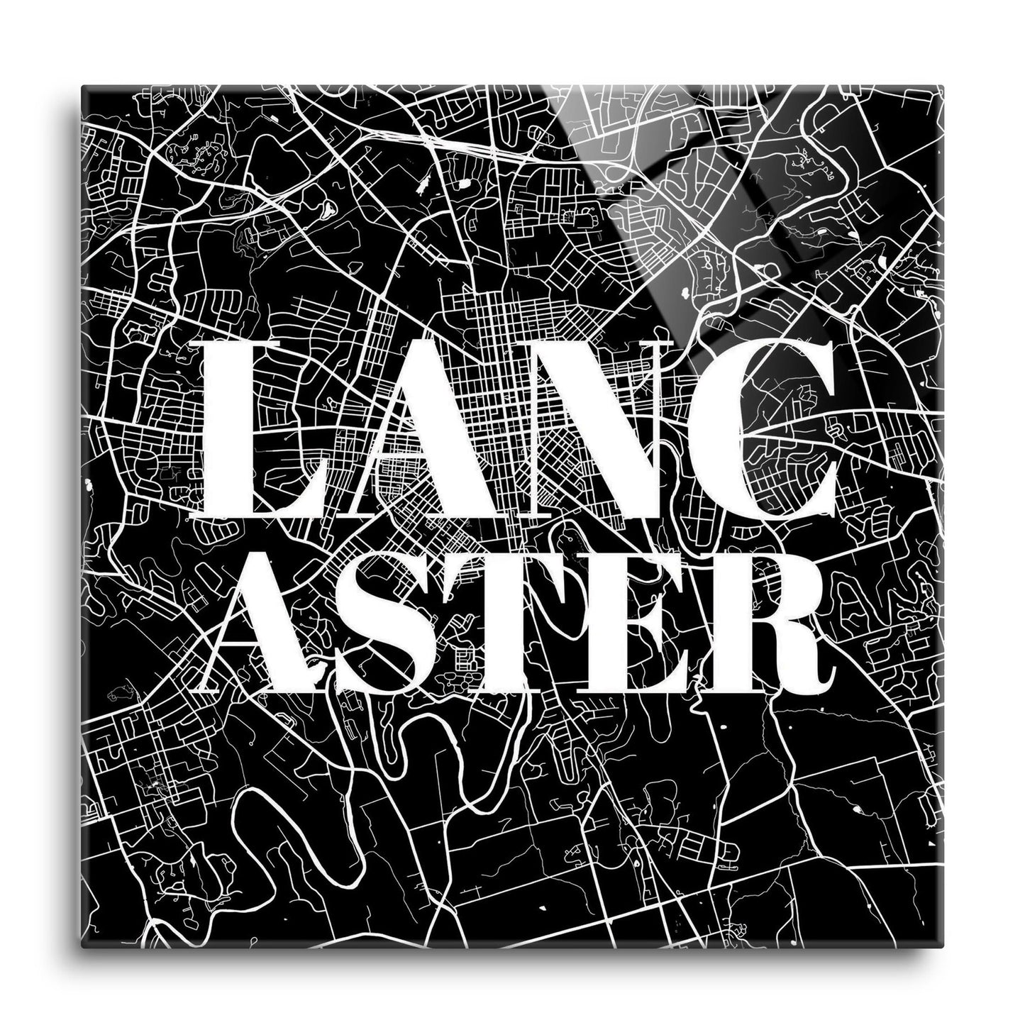 Minimalistic B&W Pennsylvania Lancaster Map | Hi-Def Glass Art | Eaches | Min 1