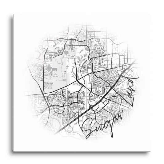 Minimalistic B&W Texas Sugarland Circle Map | Hi-Def Glass Art | Eaches | Min 1