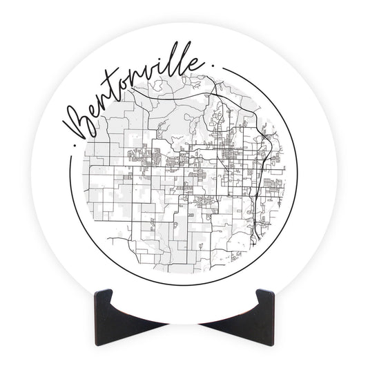 Minimalist B&W Arkansas Bentonville Circle Map | Wood Sign | Eaches | Min 1