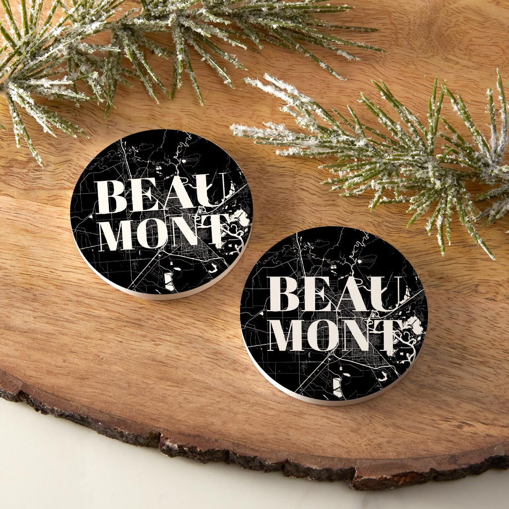 Minimalistic B&W Texas Beaumont Map | Absorbent Car Coasters | Set of 2 | Min 4
