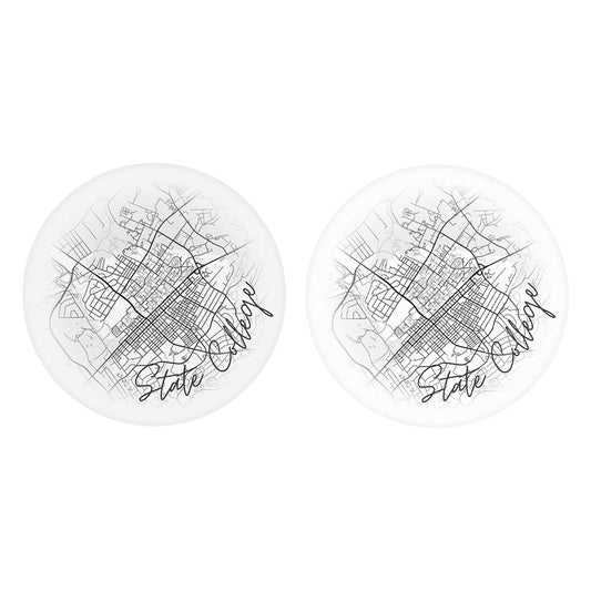 Minimalistic B&W Pennsylvania State College Circle Map | Absorbent Car Coasters | Set of 2 | Min 4