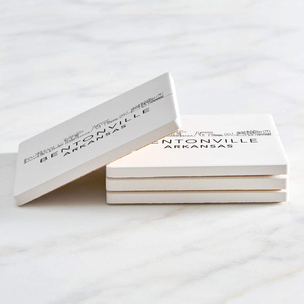 Minimalist B&W Arkansas Bentonville Skyline State | Absorbent Coasters | Set of 4 | Min 2