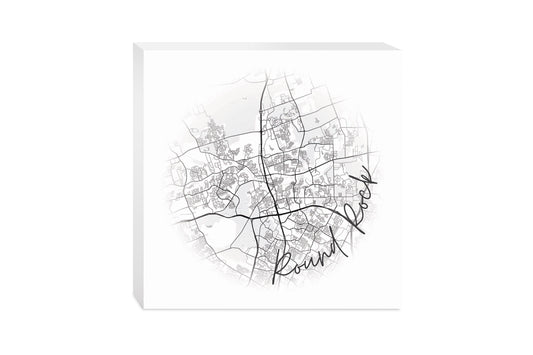 Minimalistic B&W Texas Round Rock Circle Map | Wood Block | Eaches | Min 2