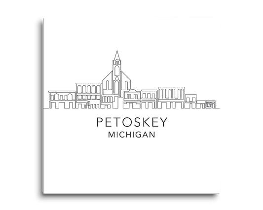 Minimalistic B&W Michigan Petoskey Skyline | Hi-Def Glass Art | Eaches | Min 2