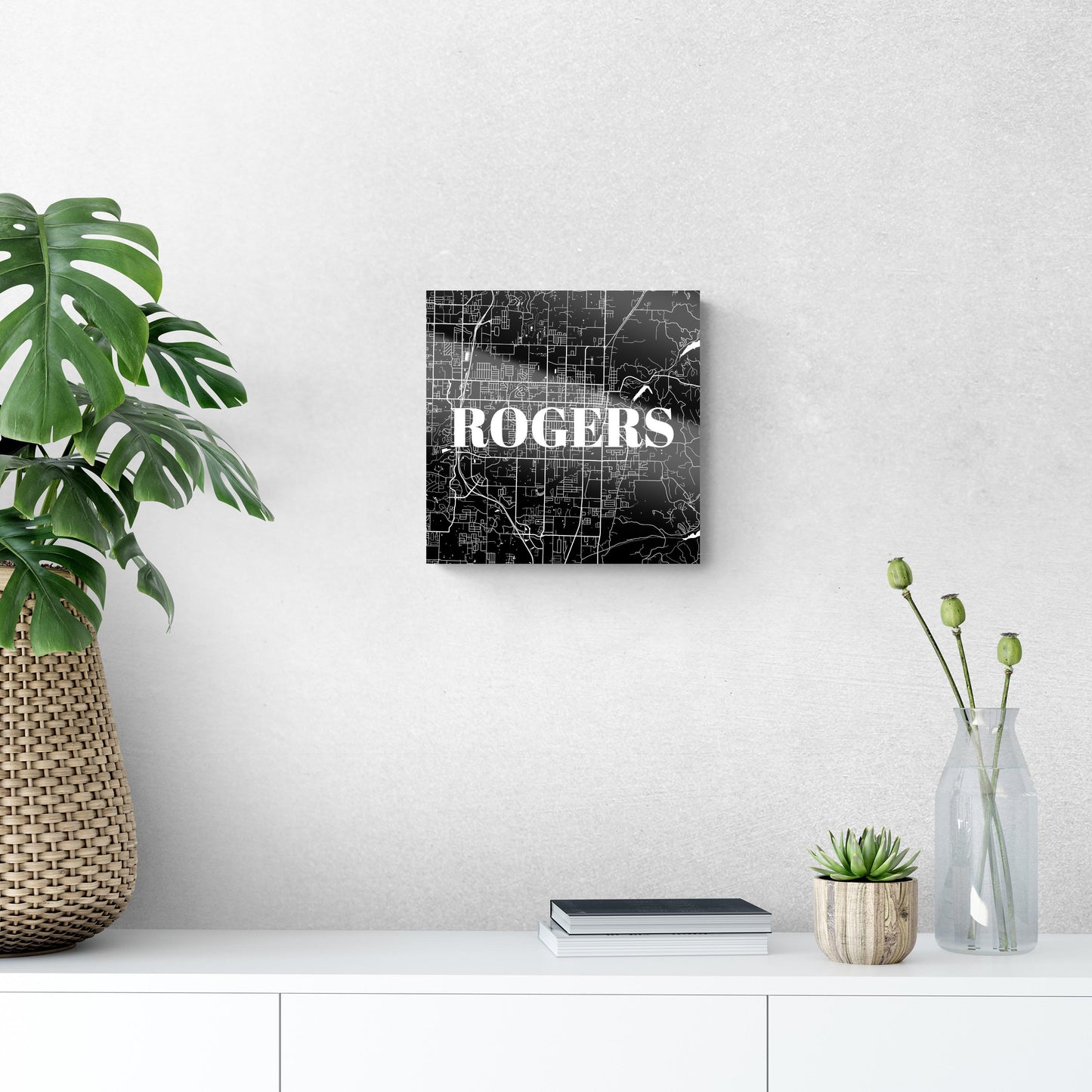 Minimalist B&W Arkansas Rogers Map | Hi-Def Glass Art | Eaches | Min 1