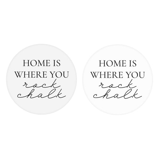 Minimalist B&W Kansas Rock Chalk | Absorbent Car Coasters | Set of 2 | Min 4