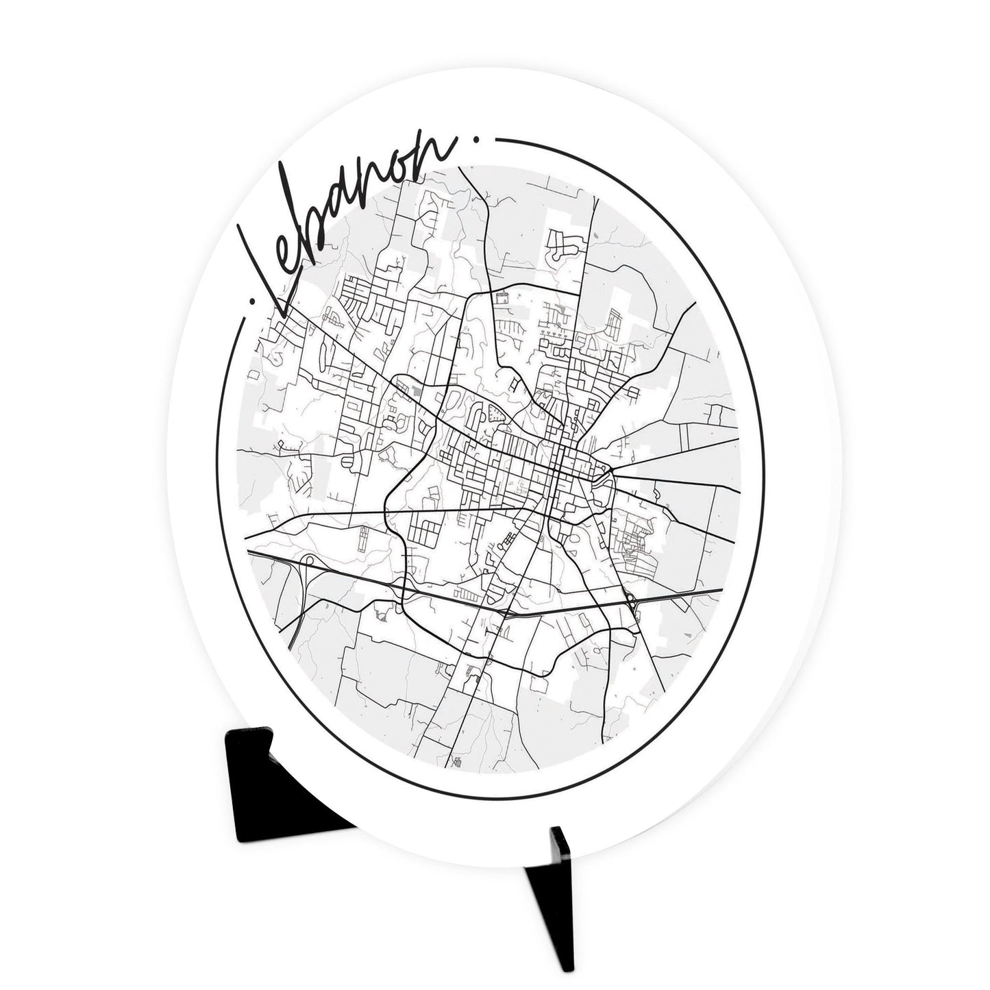 Minimalist B&W Tennessee Lebanon Circle Map | Wood Sign | Eaches | Min 1
