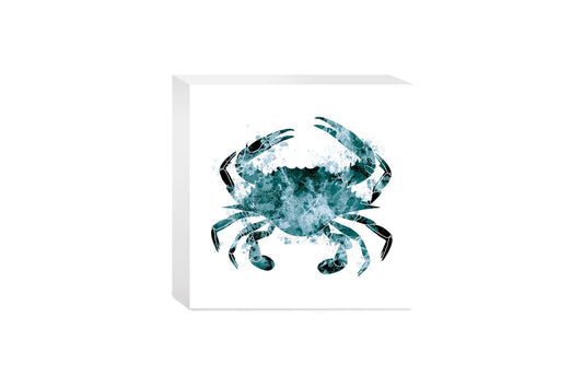 Blue White Water Color Blue Crab | Wood Block | Eaches | Min 4