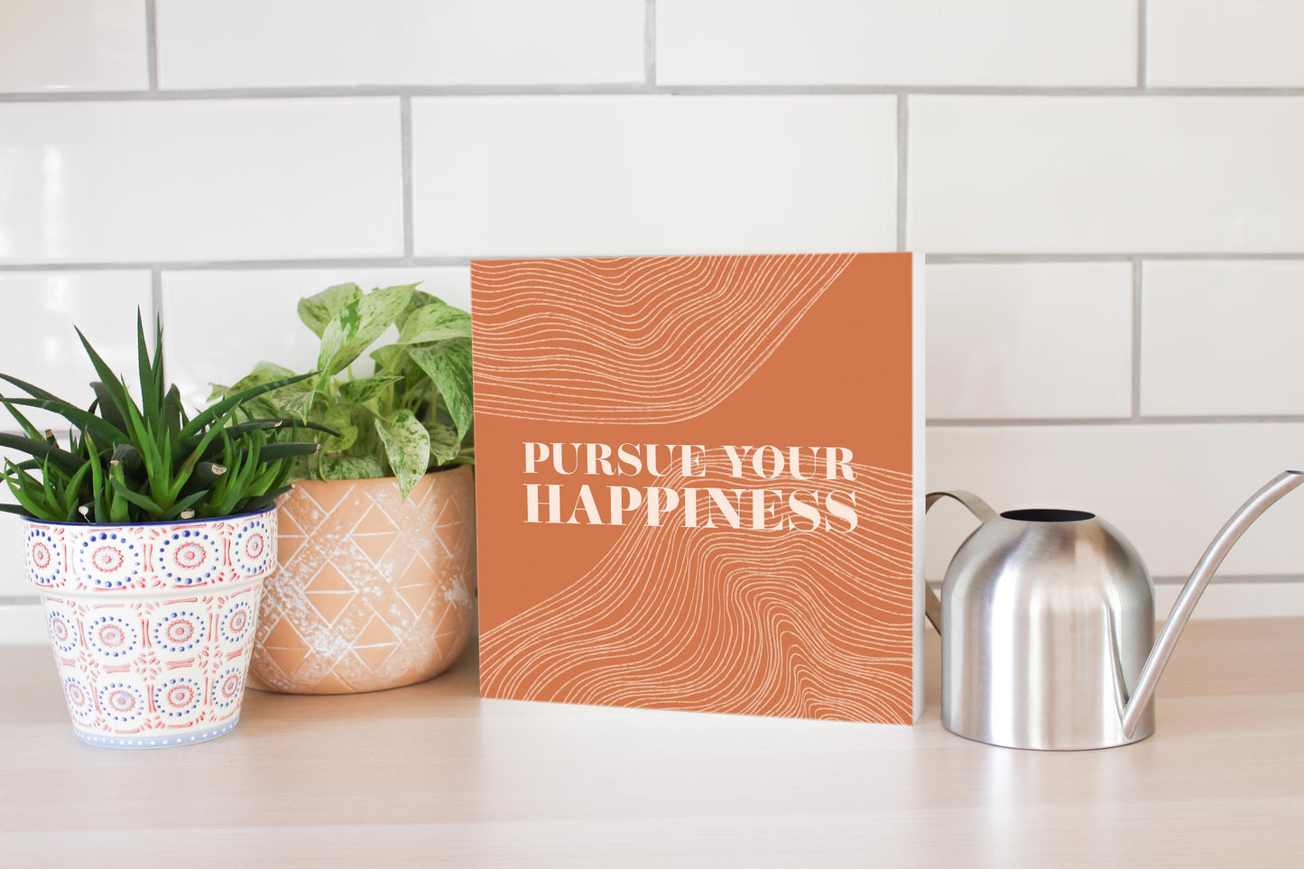 Modern Minimalist Pennsylvania Happiness Quip | Wood Block | Eaches | Min 2