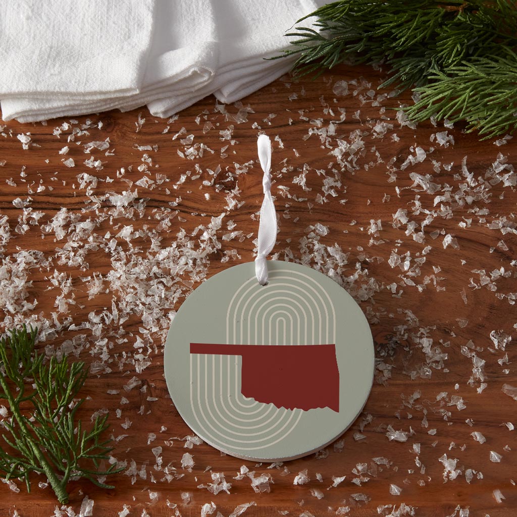 Modern Minimalist Oklahoma Retro State Shape| Wood Ornament | Eaches | Min 6