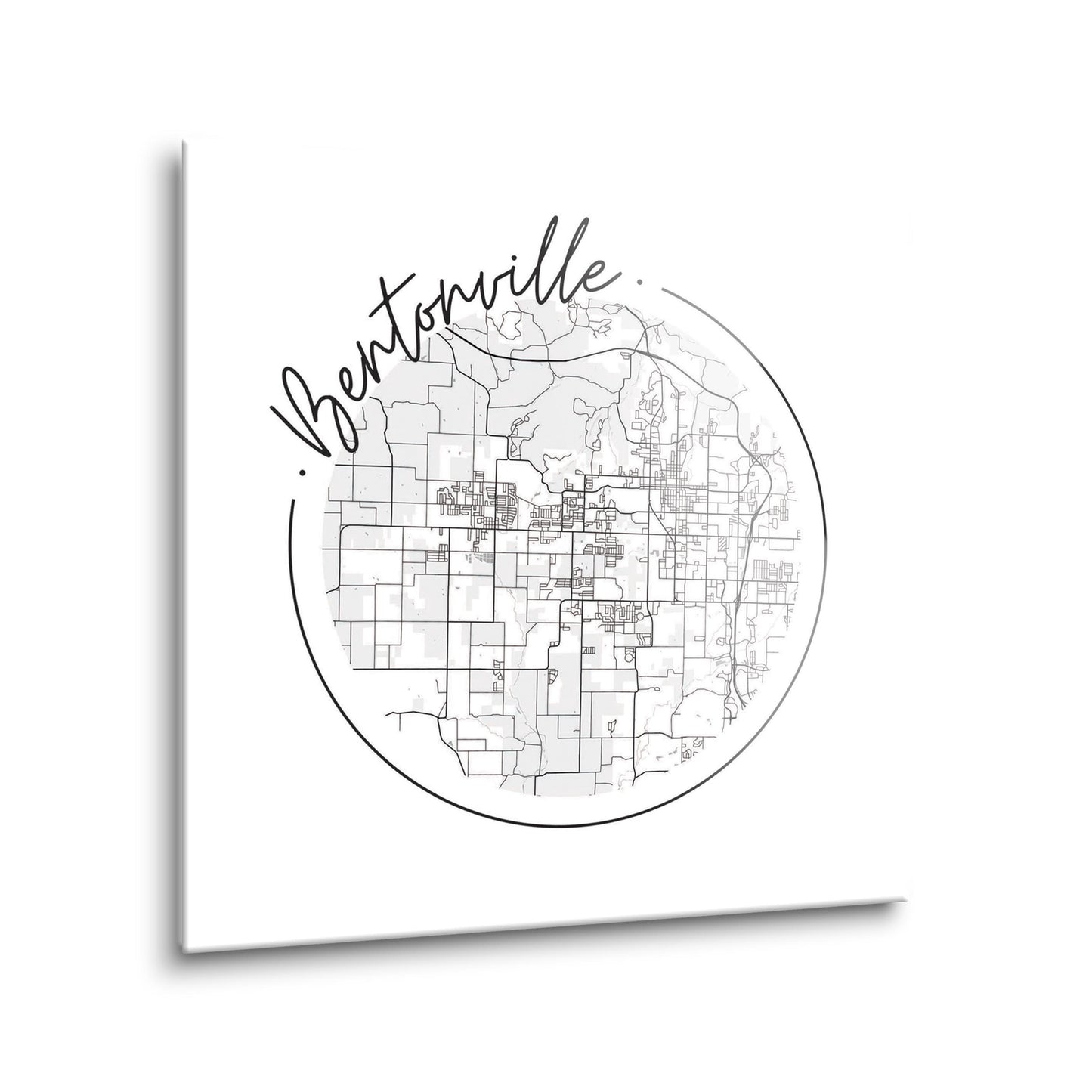 Minimalist B&W Arkansas Bentonville Circle Map | Hi-Def Glass Art | Eaches | Min 2