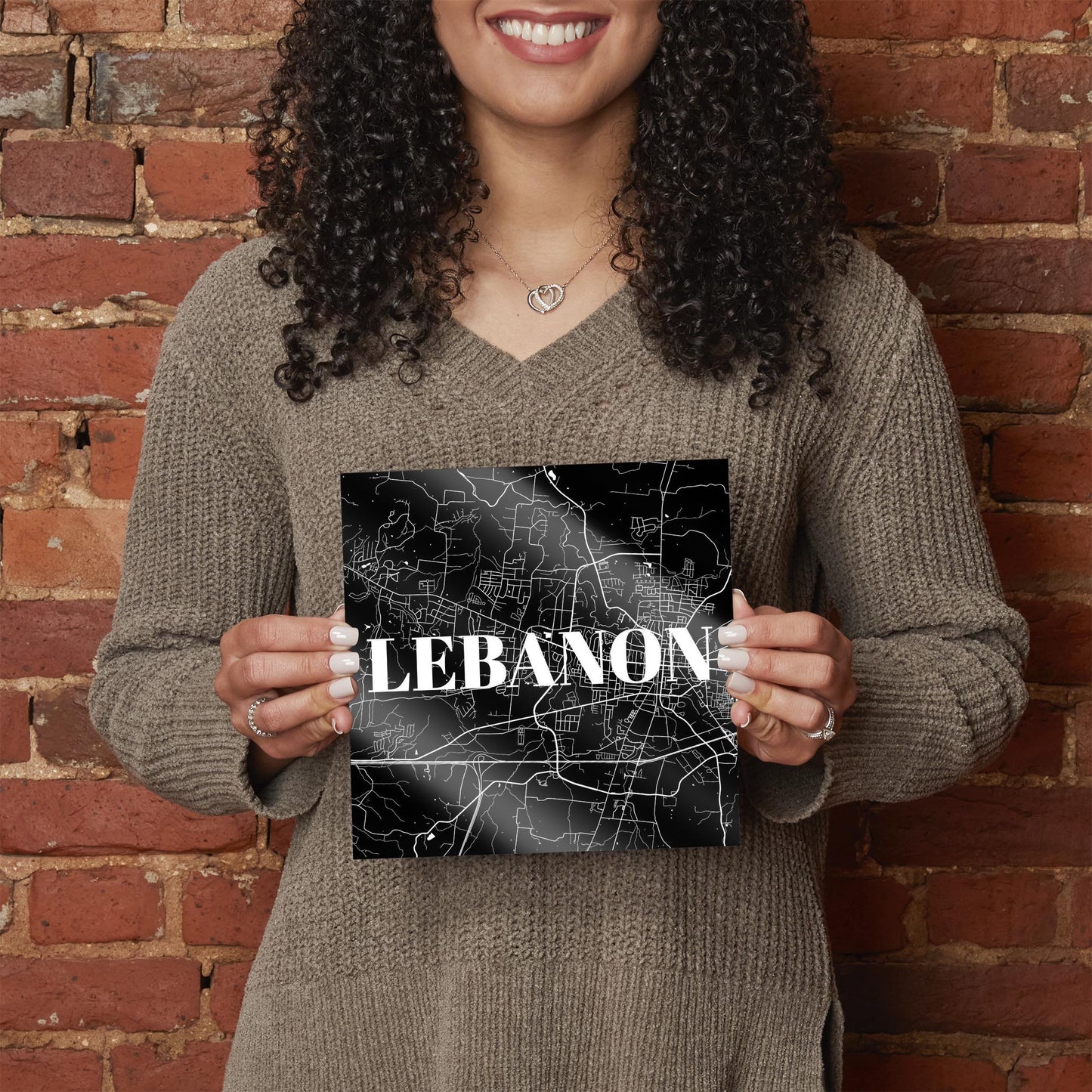 Minimalist B&W Tennessee Lebanon Map | Hi-Def Glass Art | Eaches | Min 2