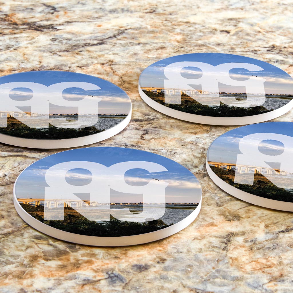 OCNJ Photo With Text | Absorbent Coasters | Set of 4 | Min 2