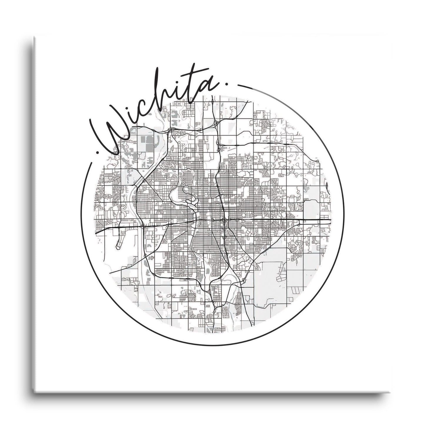 Minimalist B&W Kansas Wichita Circle Map | Hi-Def Glass Art | Eaches | Min 1