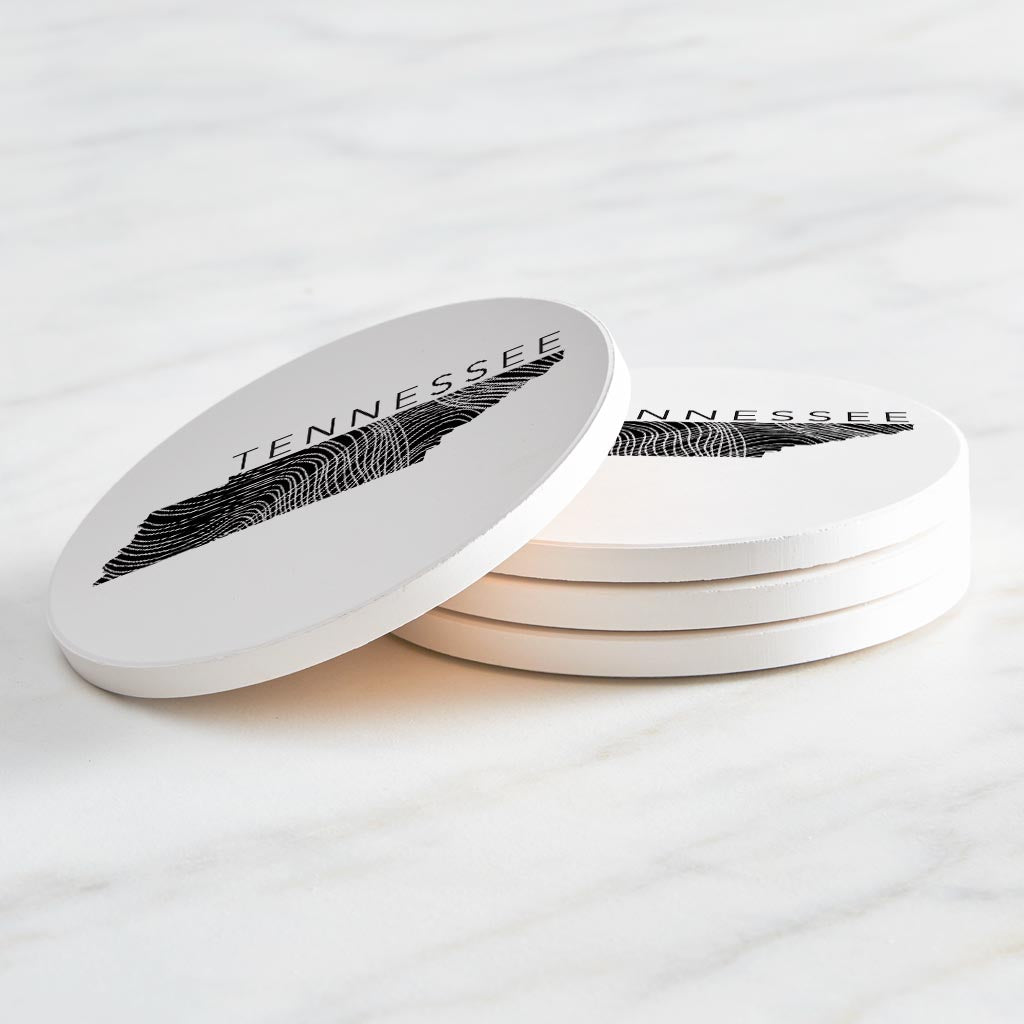 Minimalist B&W Tennessee State Name | Absorbent Coasters | Set of 4 | Min 2
