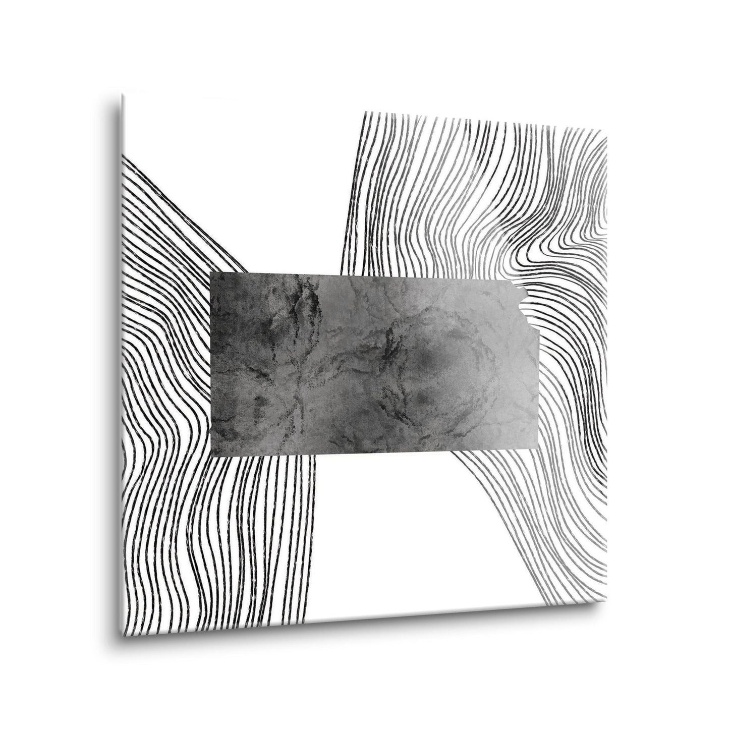 Minimalist B&W Kansas State With Fluid Lines | Hi-Def Glass Art | Eaches | Min 2