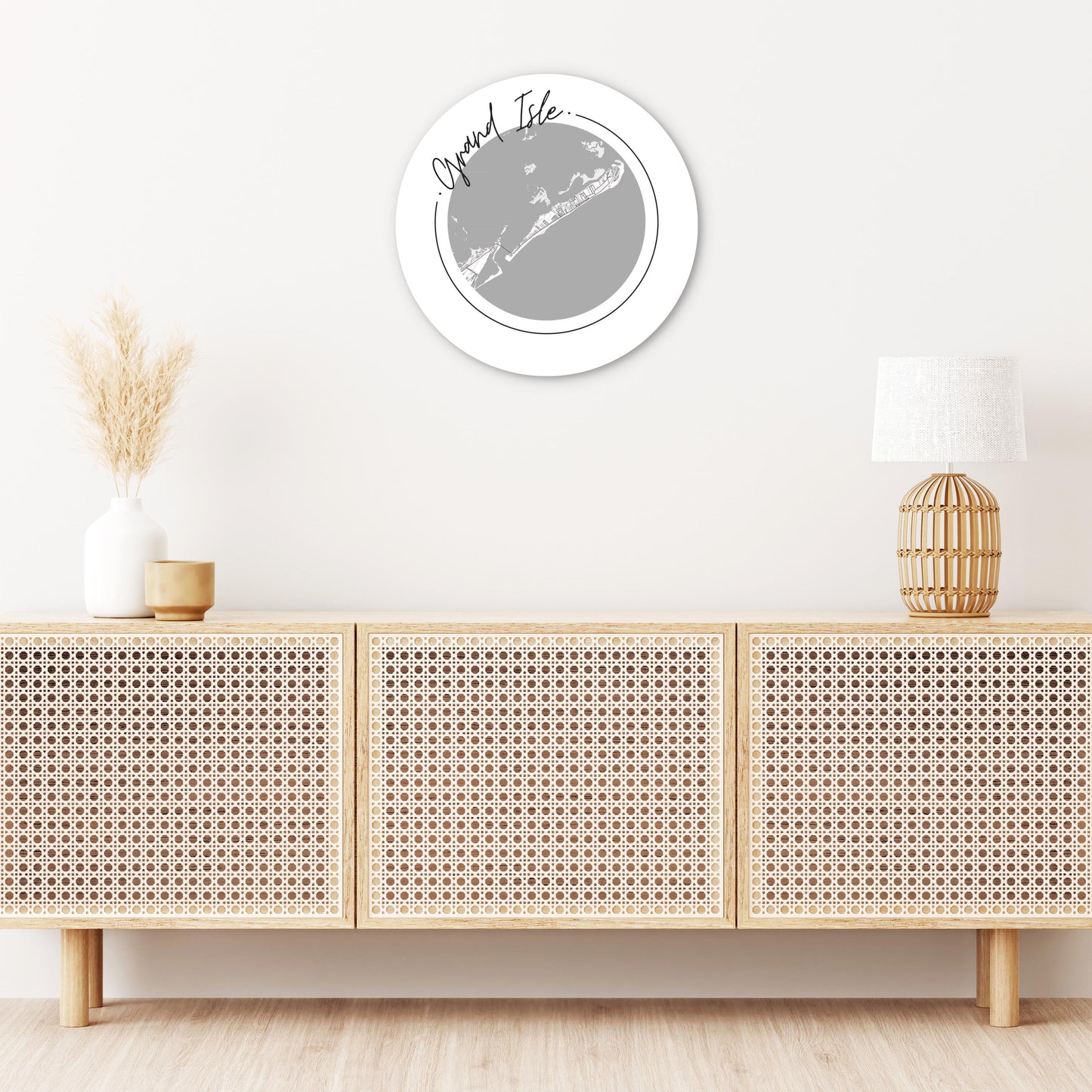 Minimalist B&W Louisiana Grand Isle Circle Map | Wood Sign | Eaches | Min 1
