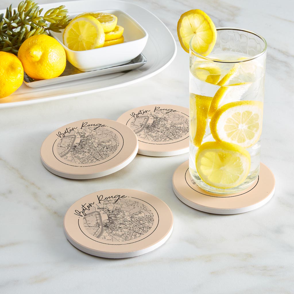 Louisiana Colorful Baton Rouge Circle Map | Absorbent Coasters | Set of 4 | Min 2