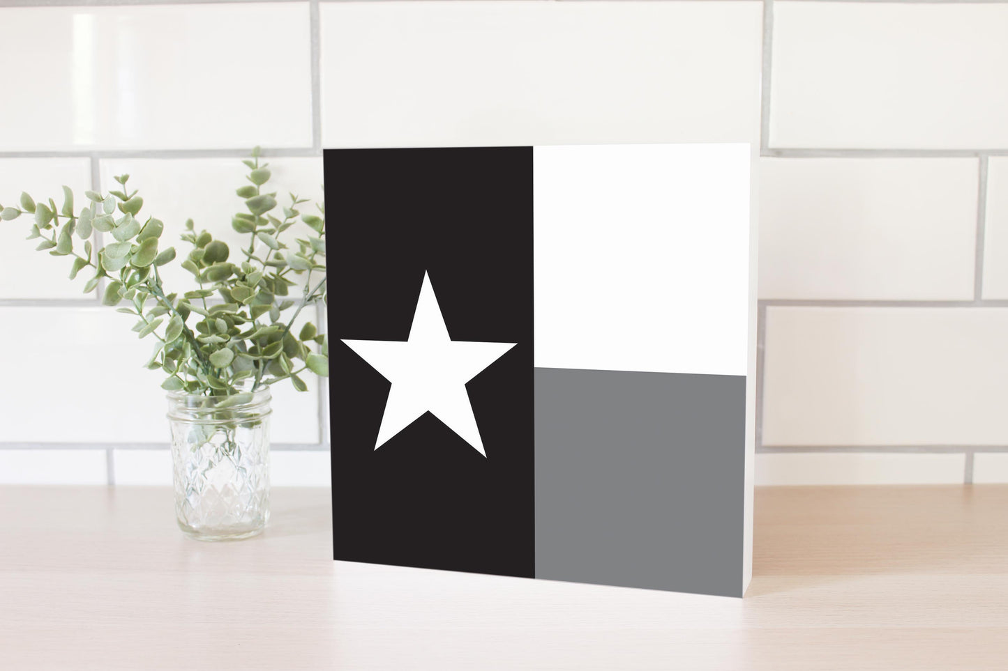 Minimalistic B&W Texas State Flag | Wood Block | Eaches | Min 2