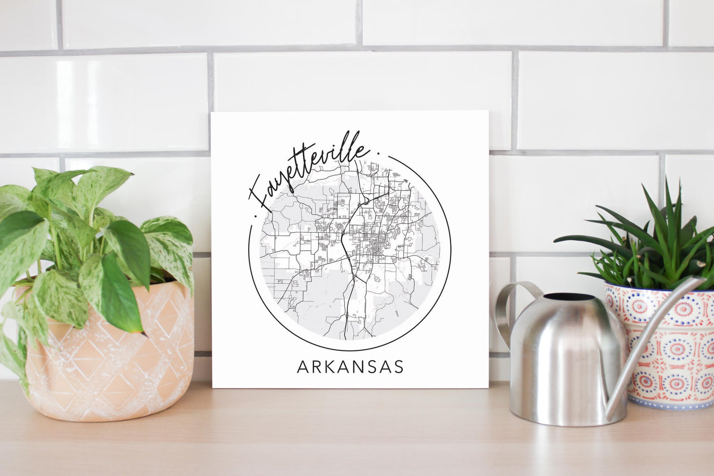 Minimalist B&W Arkansas Fayetteville Circle Map | Wood Sign | Eaches | Min 2