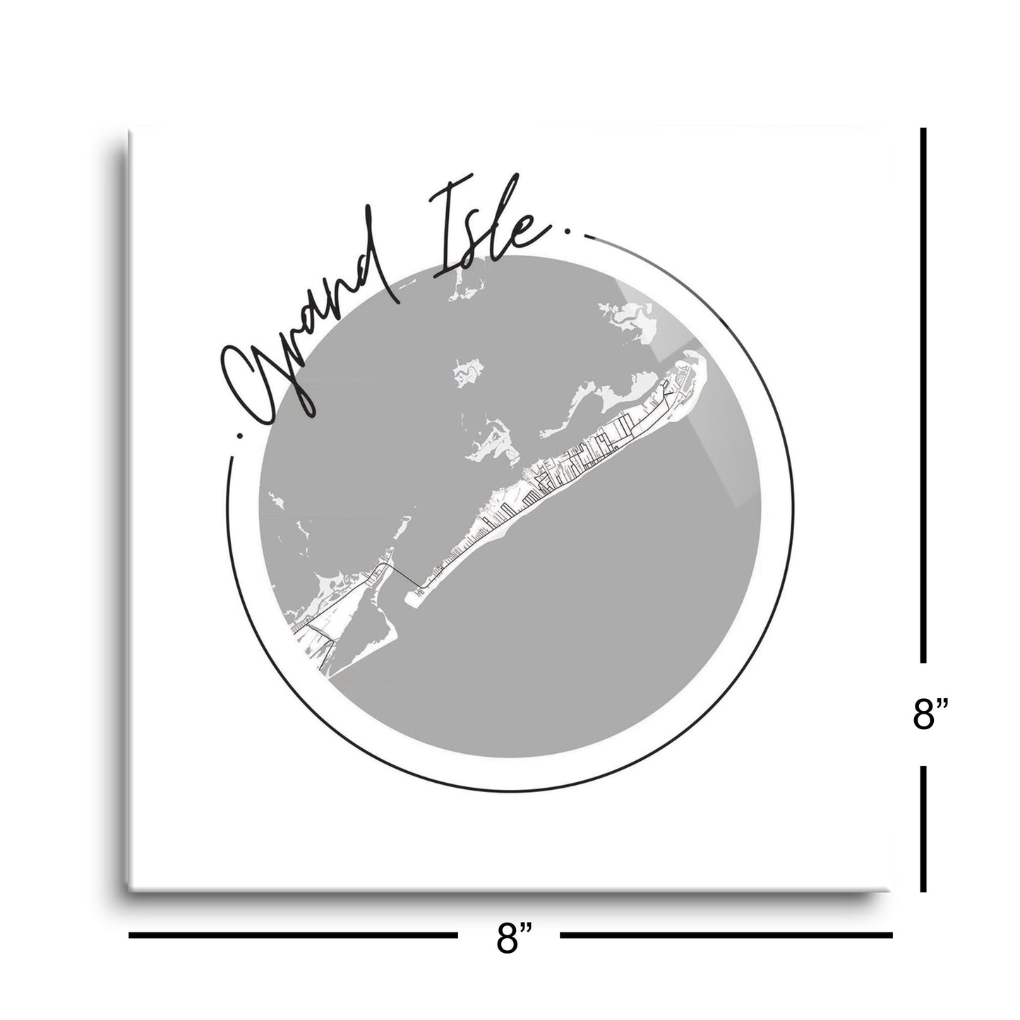 Minimalist B&W Louisiana Grand Isle Circle Map | Hi-Def Glass Art | Eaches | Min 2