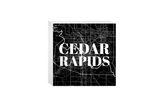 Minimalistic B&W Iowa Cedar Rapids Map | Wood Block | Eaches | Min 4