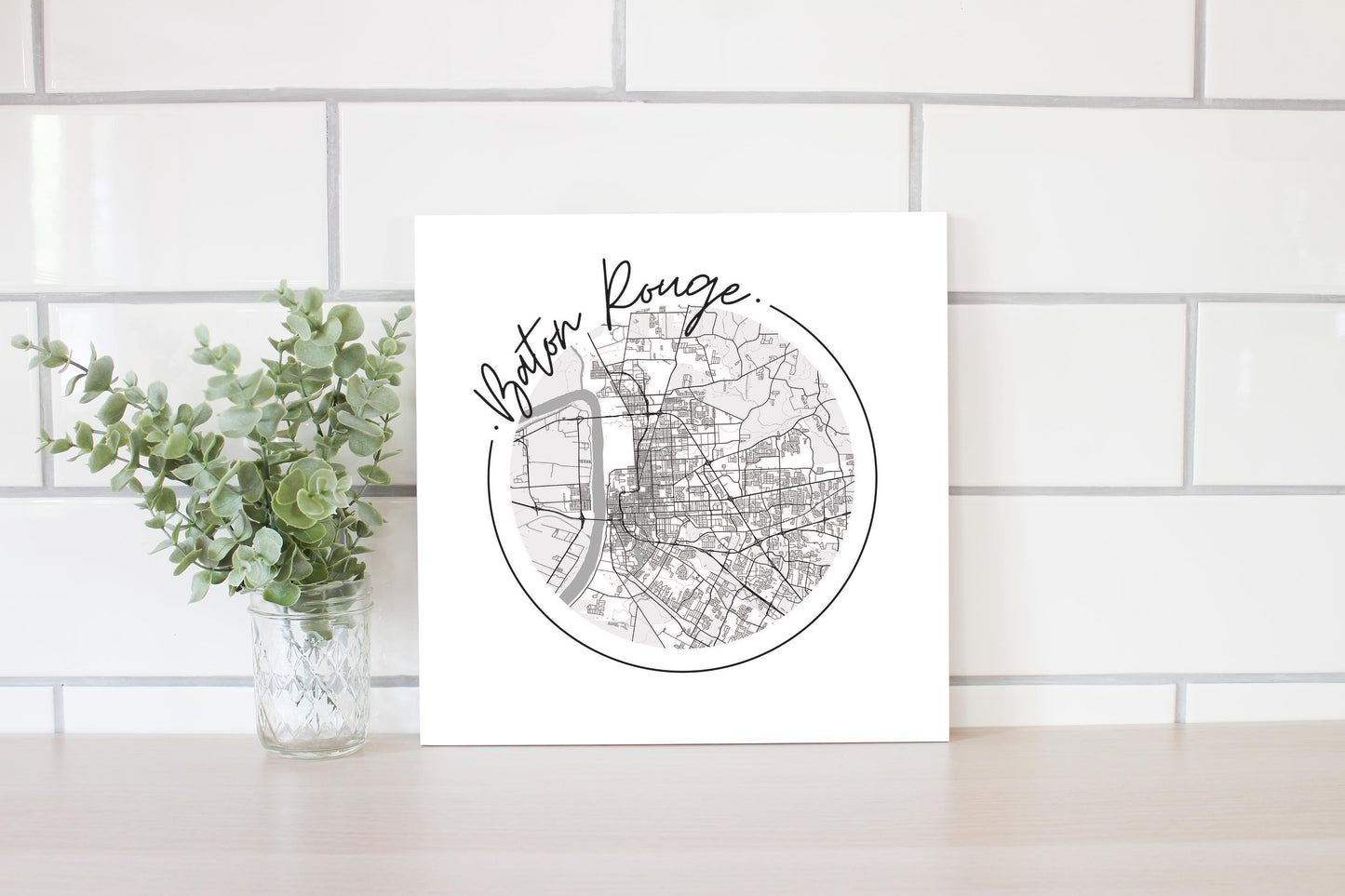 Minimalist B&W Louisiana Baton Rouge Circle Map | Wood Sign | Eaches | Min 2