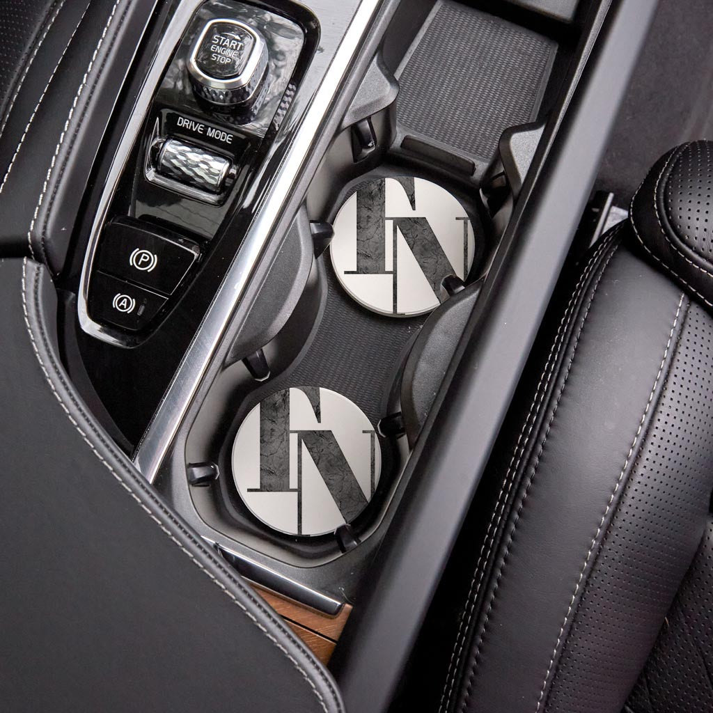 Minimalist B&W Tennessee White Initials | Absorbent Car Coasters | Set of 2 | Min 4